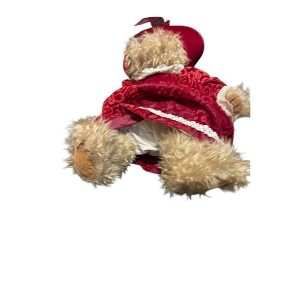 Russ Berrie Red Tan White Alexandra Velvet Dress Stuffed Teddy Bear Plush 12" - Picture 4 of 15